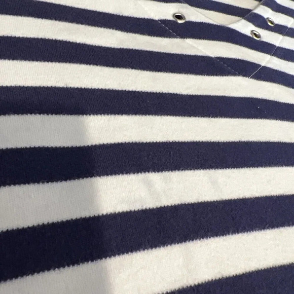 Herman Geist Blue and White Striped V Neck Top XL Knit 100% Cotton 3/4 Sleeves - Picture 5 of 5